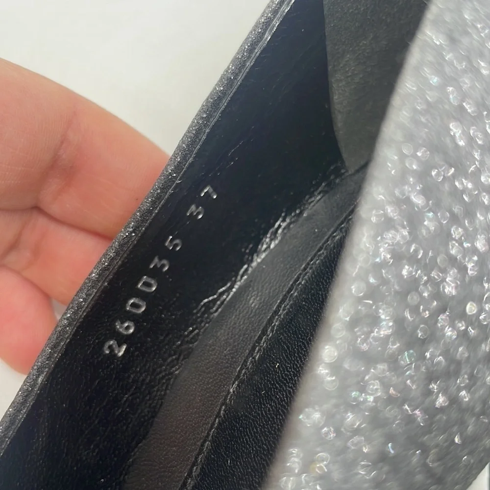 Gucci Black Leather silver glitter peep toe horsebit pumps 37